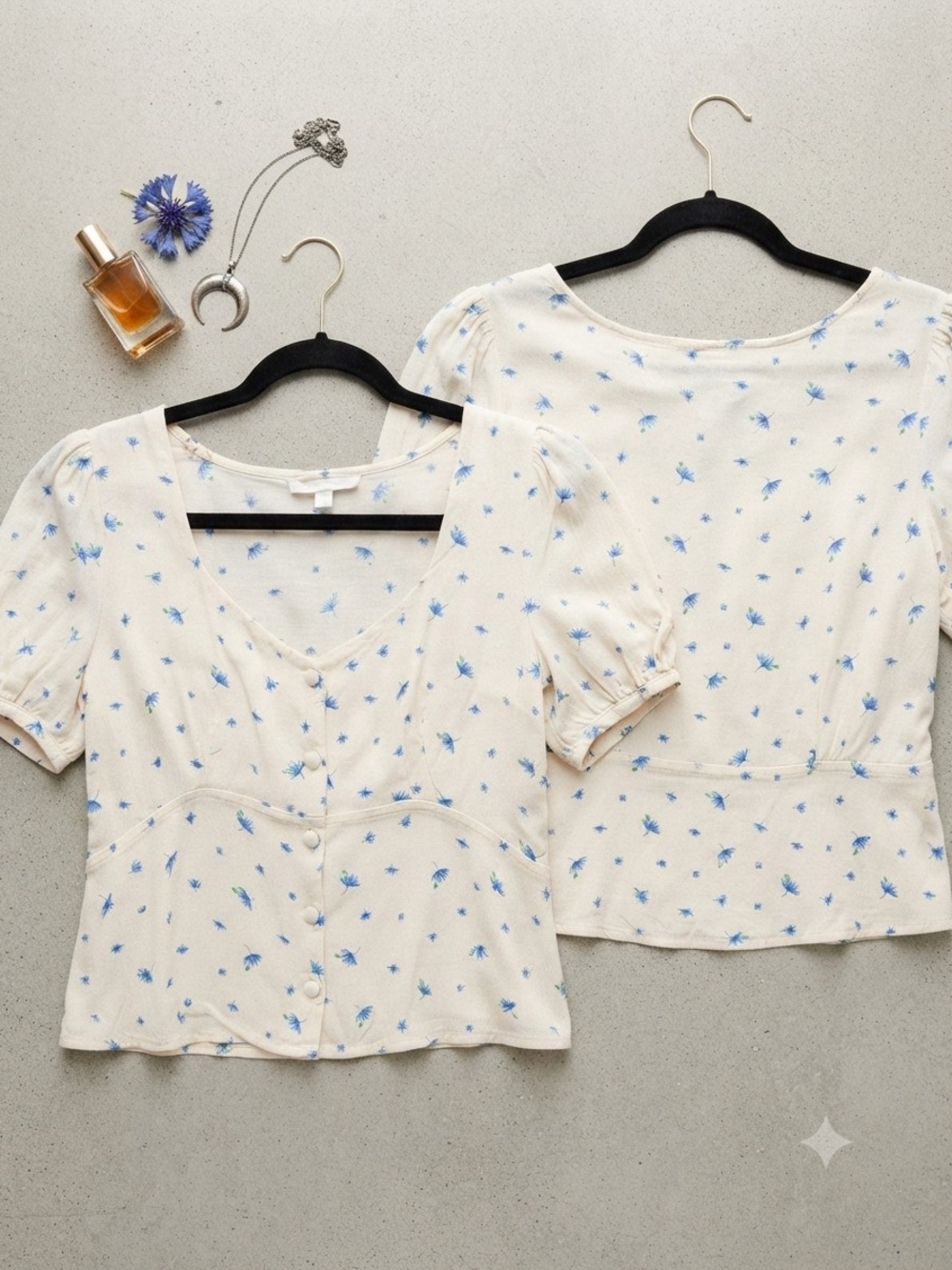 Sophie Rue Cream Top with Blue Floral Print
